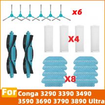 Compatible For Cecotec Conga 3290 3390 3490 3590 3690 3790 3890 Ultra Spare Parts Main Roller Side brush HEPA Filter Mop Cloths