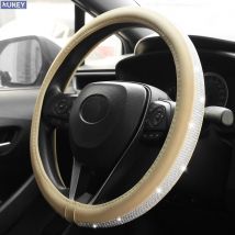 Coprivolante per auto universale da 38 cm 15 pollici Beige Bling Diamond Accessori per auto antiscivolo scintillanti con strass di cristallo
