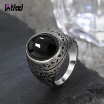 Ringe aus Silber für Herren, Vintage-Stil, 925er-Sterlingsilber mit ovalem natürlichem schwarzem Onyxstein, 10 x 14 mm, große Steinringe, edler Schmuck für Männer
