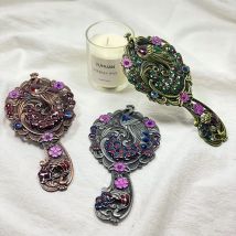2 teile/satz Vintage Pfau Handheld Spiegel Set Tragbare Tisch Glas Spiegel mit Lackiertem Metall (strass Farbe Zufällig)