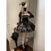 Gothic Schwarz Lolita Sets Frauen Casual Y2k Crop Top Bluse + Plaid Mini Röcke Japanische Kawaii 2-teilige Sets Vintage Kleidung Chic