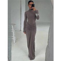 Plissee Mode Patchwork Lange Kleid frauen Hohe Taille Langarm Solide Schlank Party Kleid Sommer 2024 Weibliche Maxi Kleid