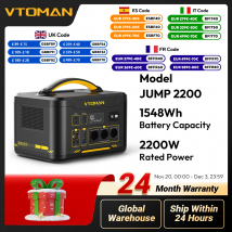 VTOMAN JUMP 2200 Power Station 1548Wh LiFePO4 Battery 2200W AC Output Emergency Power for Outdoor Camping, Home Use, RV Travel