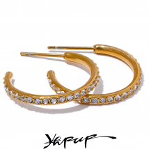 Yhpup Hochwertige, glänzende, eingelegte Zirkonia-Edelstahl-C-Form, modische Ohrringe, rostfrei, Temperament, schicker Schmuck, Geschenk