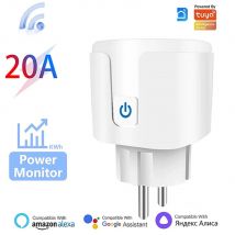 Tuya Wifi Plug 20A Smart Socket EU z funkcją monitorowania zasilania Smart Life App Remote Control Outlet Współpracuje z Alexa Google Home