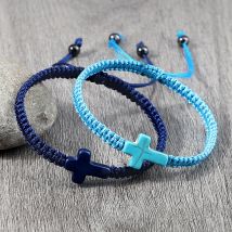 Pulsera trenzada de crucifijo de piedra Natural, cuerda ajustable, pulseras y brazaletes hechos a mano, dijes de moda, cruz, regalos de joyería para hombres y mujeres