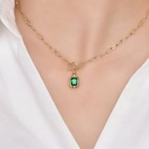 Solido 14K Oro Smeraldo Collana Ciondolo per Le Donne Anelli De Collares Mujer Origine Geometrica Smeraldo Gemstonoe Pendenti Femmine