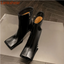 Quadratische Zehen quadratische Ferse Frauen Stiefel moderne mittlere Wade Seite Reiß verschluss Mode Nische Design sexy Party Pu Frauen Schuhe Neuankömmlinge