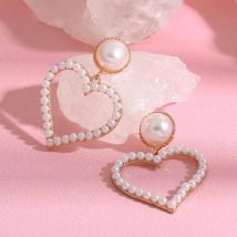 AENSOA Love Pattern Hollow Pearl Women's Sliver Color Earrings Classic Bowknot Heart Star White Zircon Jewelry Valentine's Day