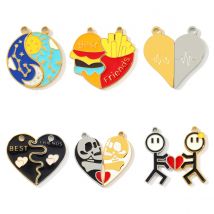 3pcs/Lot Stainless Steel Enamel Girlfriends Lovers Necklace Pendant Best Friends Heart DIY Charm Women Moon Star Sun Jewelry
