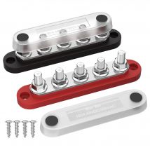 DaierTek Bus Bar Blocco di distribuzione dell'alimentazione 12V con coperchio Morsettiera per borchie 5 x 1/4" Max 150A 48VDC Positivo Negativo per Auto