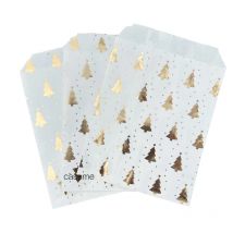 25pcs Gold Christmas Tree Kraft Paper Bags Merry Christmas Gift Bags Xmas Party Favor Bags Candy Cookie Packaging Supplies