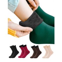 3 Pairs Women's Winter Warm Socks Pack Thicken Solid Color Christmas Gifts Casual Suitable for Snow Boots Keep Warm Resist Cold