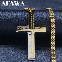 Kreuz Christian Kirche Gebet Halskette Männer Edelstahl Gold Farbe Bibel Amulett Halsketten Schmuck colar masculino N2005S02