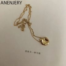 ANENJERY Silver Color Irregular Concavo Convex Charm Necklace Gold Clavicle Chain Necklace For Women Gifts S-N532