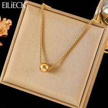 EILIECK 316L Stainless Steel Gold Color Bead Ball Pendant Necklace For Women Trendy Waterproof Neck Chain Jewelry Gift Collar