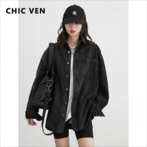 Chic Ven Frauen Jeans mantel Einreiher Vintage lose Jeans hemd weibliche Jacke schwarz Split Frau Top Frühling Herbst