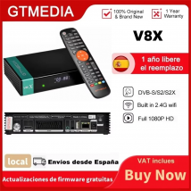 Receptor de TV Satelital GTMEDIA V8X DVB-S/S2/S2X, HEVC H.265, WIFI 2.4G Integrado, Lector de Tarjetas CA, Compatible con STB, Sintonizador de TV FHD 1080P