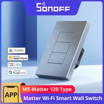 Interruttore a Muro Smart WiFi SONOFF M5-120 US Matter a 1/2/3 Gang con Pulsante Meccanico Locale, Controllo Vocale tramite App eWeLink, Alexa, Google Home