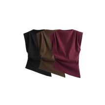 Asymmetrische Damenblusen mit Schulterpolstern, ärmellos, Reißverschluss hinten, Damenhemden, schicke Oberteile, Mode
