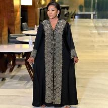 Afrikanische Mutter Luxus Robe Rock lose Mode V-Ausschnitt Diamant Langarm