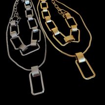 2 Stück Metall Patchwork Kette Halskette Set für Frauen quadratischen Anhänger Choker Punk-Stil Halsketten Großhandel 2024 Schmuck