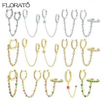 1PC 925 Ago D'argento Colorato Catena di Cristallo Del Pendente Orecchini A Cerchio Per Le Donne A Due Fori Smalto Stella Orecchini Gioelleria Raffinata E Alla Moda Regalo