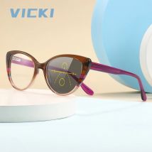 VICKI Premium-Katzenaugen-Plattenrahmen, modische, progressive Farbe, Damenbrille, kann individuell angepasst werden, verschreibungspflichtig, Multifokus 1047