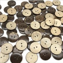 100 Stück natürliche Kokosnussknöpfe, 2-Loch, rund, zum Nähen, flache Rückseite, braun, Größen 18/20/25/30 mm, für Bastel- und DIY-Projekte