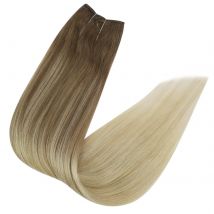 VeSunny Fish Line Human Hair Extension Wire Natural Hair One Piece Invisible Wire Hair Weft with 2 Clips Blonde Soft Remy Hair