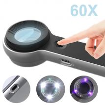 60-fache Handlupe, USB-Ladelupe, 6 LED-Lichter, Inspektionswerkzeug, 30-mm-Linse, vergrößerte Details, Schmuckplatine