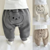 Winter Cozy Big Butt Pants for Babies Fleece-Line Loose Fit Harem Sweatpants Cartoon Bear Infants Boys Girls Thermal Trousers