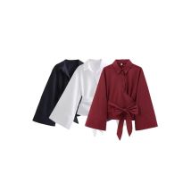 Camicette kimono a maniche lunghe da donna con papillon, bottone frontale, camicie da donna, top chic, moda