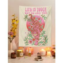 Tiger Moon Wall Tapestry flower plant Wall Hanging pink Aesthetic Room Decor Psychedelic Boho background Tapestries Home Decor