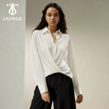 LILYSILK Camicetta da donna in seta Camicetta elegante da donna con colletto rialzato e orlo con volant a maniche lunghe