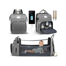 Fashionable Mommy Bag Folding Baby Bed Mother Large Capacity Portable Milk Bottle Diaper Double Shoulder Mom's Bag