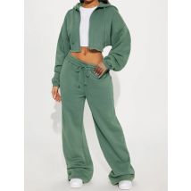 Autumn Winter Woman's Two-piece Sports Set Fashion Hooded Hood Zipper Cardigan Long Pants Suit Lady Lace-up High-waisted Outfit