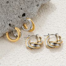 Vintage 18 Karat Gold und versilbert, gedrehte Creolen für Damen, modisch, gemischte Farben, doppellagig, kleine Creolen, Ohrschnalle, Schmuck