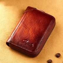 Rfid Echtem Leder Karte Brieftasche Vintage Tan Leder Ändern Geldbörse für Weibliche Brieftaschen