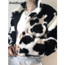 Goth Dark Punk Stil Gothic Crop Faux Pelz Y2k Mäntel Mode Farbe Block Lange Hülse Frauen Strickjacke Jacken Warme Streetwear 2023