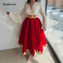 Smile ven rot V-Ausschnitt Saudi-Arabien eine Linie Abendkleider Flare Ärmel Ballkleider Robe de Mariee knöchel langes Abschluss ball Party kleid