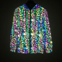 2025 Men's Autumn Mushroom Colorful Reflective Jacket Fashion Hooded Colorful Reflective Top