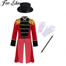 Kids Circus Ring Master Costume Halloween Cosplay Party Tailcoat with Hat Magic Wand Gloves Sets for Stage Performance Dress Up