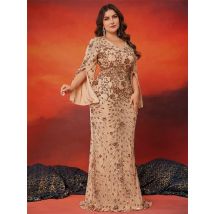 Plus Size Luxus Gold Abendkleider Frauen 2024 Langarm Meerjungfrau Formale Pailletten Prom Hochzeit Party Cocktailkleider