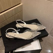 Strass Transparente Sandalen 2025, Sommer Neue Baotou Flache Schuhe Kristall Niedrigen absätzen frauen Schuhe Zurück Strap Alias Mujer