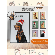 Dewprint Custom Pet Christmas Portrait Oil Painting Poster Personalized from Photo Holiday Wall Art Dog Lover Gift Home Decor