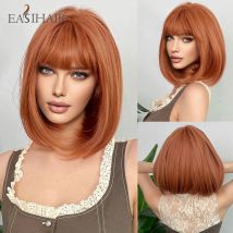 EASIHAIR-peluca sintética de jengibre de cobre para mujer, pelo corto y liso con flequillo, naranja, Bob, Cosplay diario, Natural, resistente al calor