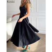 Zanzea Frauen Satin taillierte Tank Kleider Vintage sexy Riemen Kleid Sommer Mode quadratischen Kragen Maxi Vestidos Urlaub Party Robe