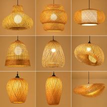 ZK50 LED Ręcznie robiony rattanowy żyrandol Okrągły słomkowy kapelusz Bambusowa lampa Pastoral Vintage Restauracja Żyrandol do kawiarni Bar E27 E26