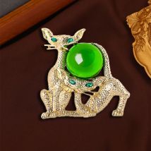 Mittelalterliche einzigartige Vintage-Design Gelee glasierte Katze Pudel Brosche große Harz Stein Strass Barock Palast Zubehör Schmuck